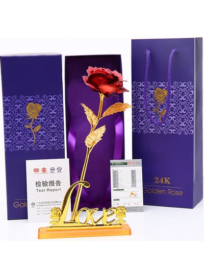 Buy 24k Foil Plated Rose With Leaf red 29 x 29 x 29cm in UAE