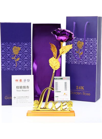 Buy 24k Foil Plated Rose with Leaf purple 29 x 29 x 29cm in UAE