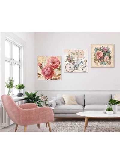 Buy 3-Piece Floral & Botanical Design Framed Vinyl Tableau Multicolour 40x40cm in Egypt