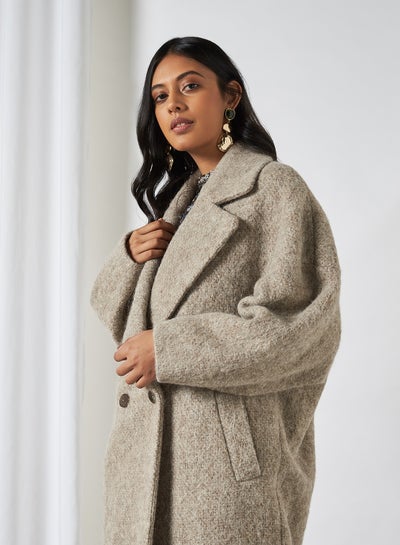 Textured Wool-Blend Coat Ecru price in 