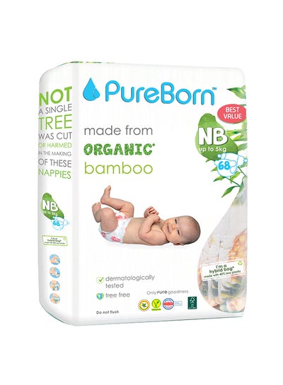 Buy Organic Bamboo Baby Diapers, Newborn, Upto 5 Kg, 68 Count - Tropic in UAE