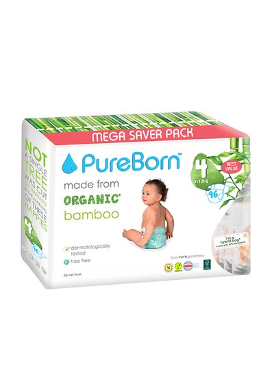 Buy Organic Bamboo Baby Diapers, Size 4, 7 - 12 Kg, 96 Count - Mega Saver Pack, Cactus in UAE