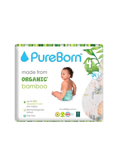 Buy Organic Bamboo Baby Diapers, Size 4, 7 - 12 Kg, 24 Count - Tropic in UAE