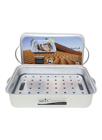Buy Aluminum Deep Baking Tray Oven Tray Rectangular Roaster Pan with Rack For Home Oven Silver 46cm x 32cmcm in UAE