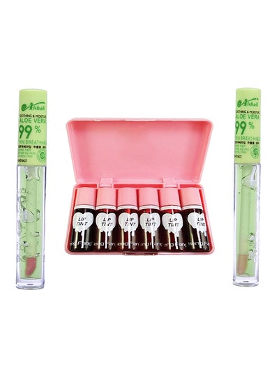 Buy Pack Of 6 Lip Tint With 2 Aishali Aloe Vera Gloss Red/Pink/Orange in UAE