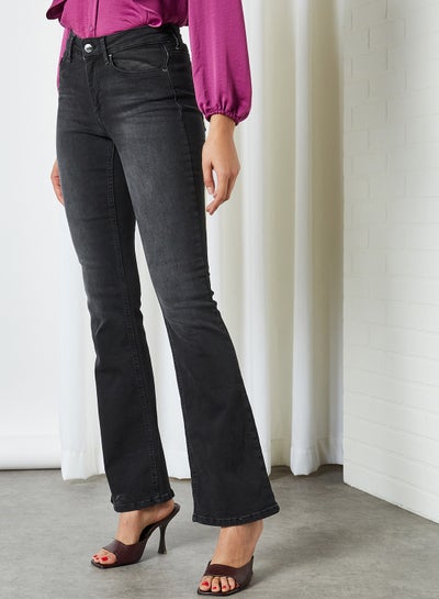 Buy Mid-Rise Flare Jeans Black in UAE