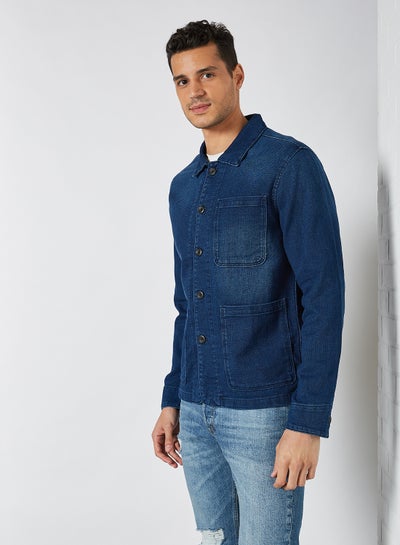 Buy Buttoned Denim Jacket Blue Denim in UAE