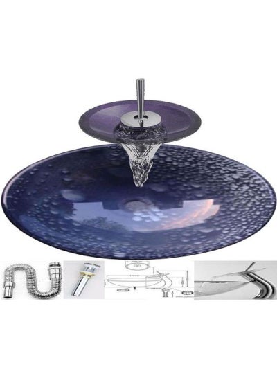 Buy Modern Glass Wash Basin With Shelf And Waterfall Mixer And Accessories Set purple in Egypt