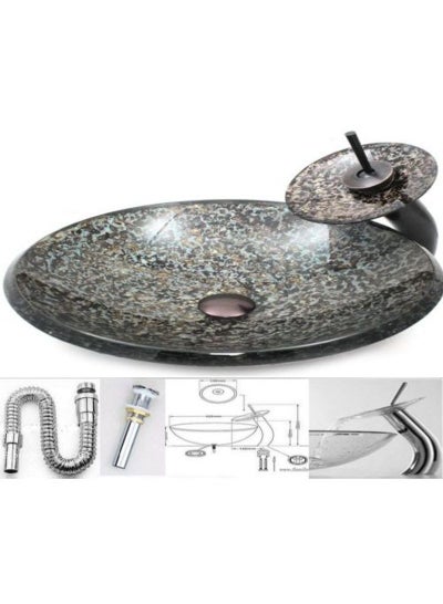 Buy Modern Glass Wash Basin With Shelf And Waterfall Mixer And Accessories Set Multicolor in Egypt