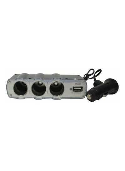 Buy USB Car Charger Adapter With Triple Lighter Socket Silver/Black in Egypt