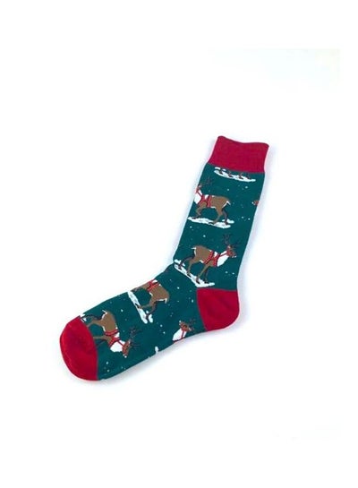 Buy Pair Of  Cotton Socks Green/Red/Brown in Saudi Arabia