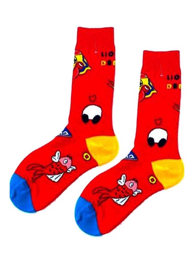 Buy Pair Of  Cotton Socks Red/Yellow/Blue in Saudi Arabia