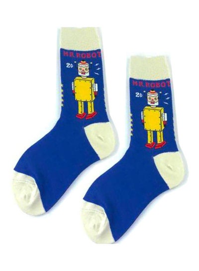 Buy Pair Of  Cotton Socks Blue/Yellow in Saudi Arabia