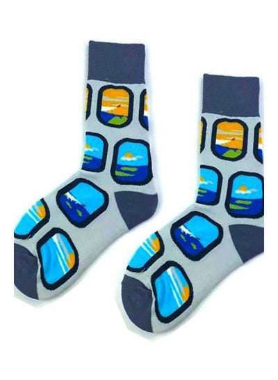 Buy Pair Of  Cotton Socks Grey/Blue/Yellow in Saudi Arabia