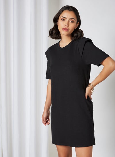 Buy Extended Shoulder Detail Dress Black in UAE
