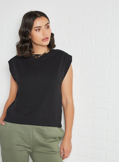 Buy Padded Shoulder T-Shirt Black(C-N10) in UAE