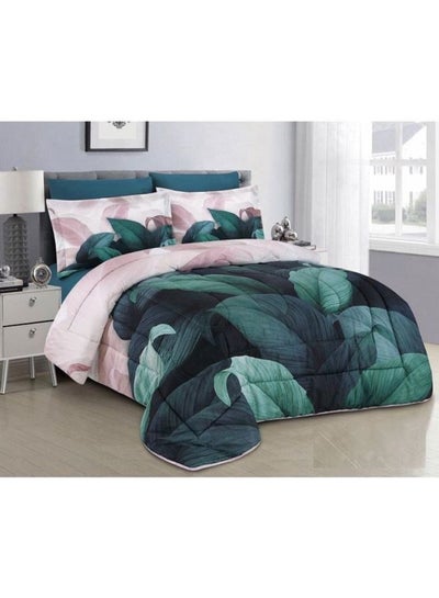 Buy 4-Piece Comforter Set Microfiber Green/Pink/Black Single in Saudi Arabia