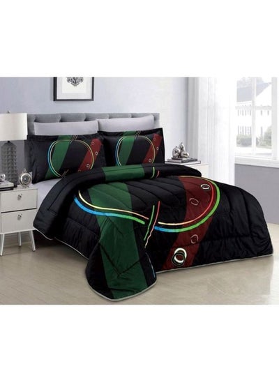 Buy 4-Piece Medium Filling Comforter Set Microfiber Green/Black/Red Single in Saudi Arabia