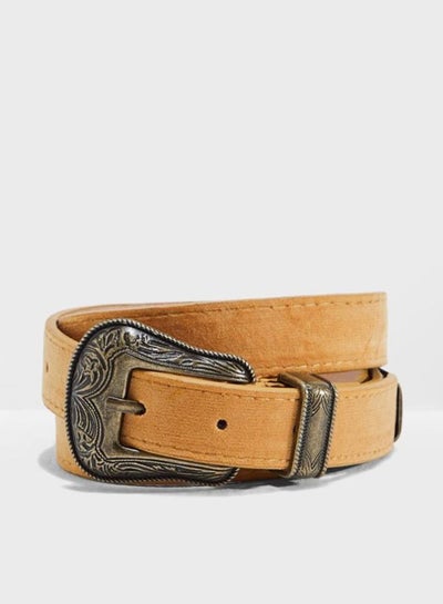 Buy Jeans Belt In Mustard With Western Buckle Yellow in UAE