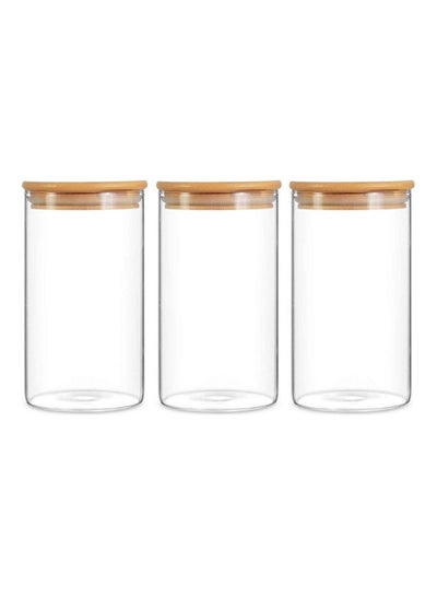 Buy 3 Piece Glass Food Container Set With Airtight Bamboo Lid Clear 750ml in Saudi Arabia