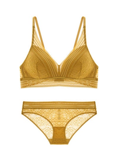 Buy 2 Piece Solid Colour Bra And Brief Set Yellow in Saudi Arabia