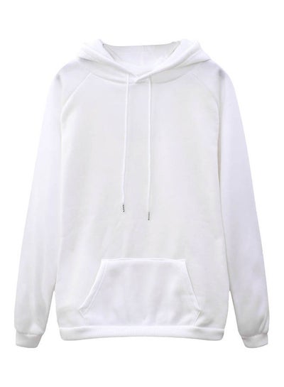 Buy Solid Colour Loose Drawstring Hoodie White in UAE