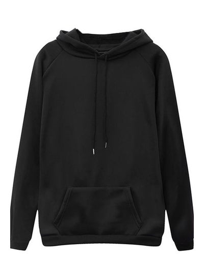 Buy Solid Colour Loose Drawstring Hoodie Black in UAE