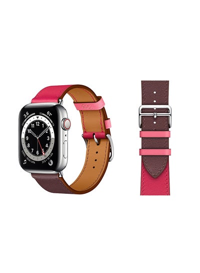 Buy Genuine Leather Replacement Band For Apple Watch Series 6/SE/5/4/3/2/1 Wine Red Brown in UAE