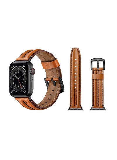Buy Humped Leather Replacement Band For Apple Watch Series 6/SE/5/4/3/2/1 Brown in UAE