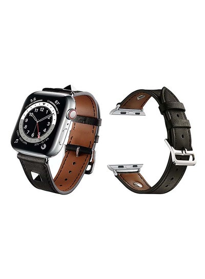 Buy One Rivet Leather Replacement Band For Apple Watch Series 6/SE/5/4/3/2/1 Black Silver in UAE