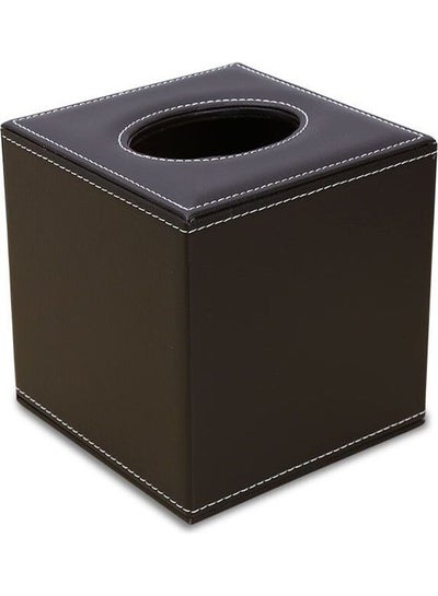 Buy Leather Tissue Box Dark Brown 13 x 13cm in UAE