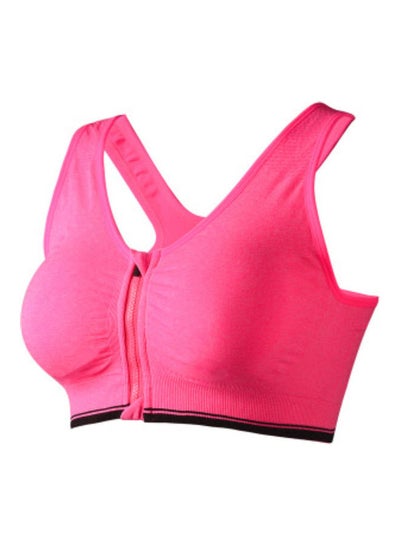 Buy Wireless Front Zip Sports Bra Pink in UAE