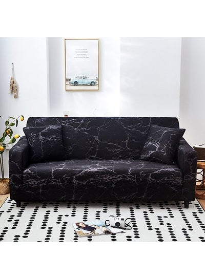 Buy 3-Seater Exquisitely Marble Pattern Designed Wrinkle-free Full Coverage Sofa Slipcover With 1xCushion Cover Black/Grey Length Stretch From 190 To 230cm in UAE