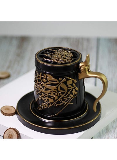 Buy Incense Oud Ceramic Mabkhara Charcoal  Burner Mug Black/Gold 13.9 x 13.8 x 10.1cm in UAE