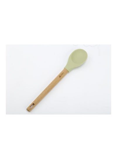 اشتري Silicone Spoon With Wooden Handle Kitchen Utencil أخضر / بني في الامارات