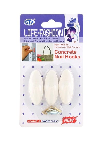 Buy Pack Of 3 Life-Fashion Concrete Nail Hooks White in UAE