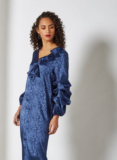 Buy Jacquard Frill Detail Dress Blue in UAE