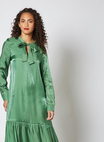 Buy Satin Tie-Up Neck Midi Dress Green in Egypt