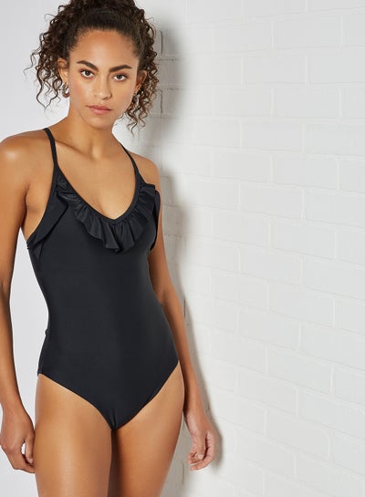 اشتري لباس سباحة بتفاصيل كشكشة أسود في السعودية
