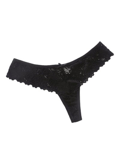 Buy Solid Lace Detail G-String Black in Saudi Arabia