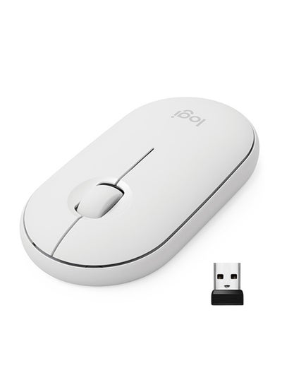 Buy M350 Pebble Wireless Mouse, Bluetooth or 2.4 GHz With USB Mini-Receiver, Silent, Slim Computer Mouse With Quiet Click for Laptop/Notebook/PC/Mac White in Egypt