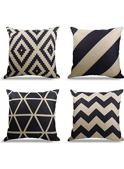 Buy 4-Piece Decorative Geometric Design Sofa Pillow Set Black/Beige in UAE