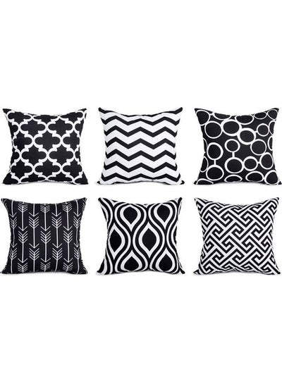 اشتري 6-Piece Decorative Sofa Pillow Cover Black/White في السعودية