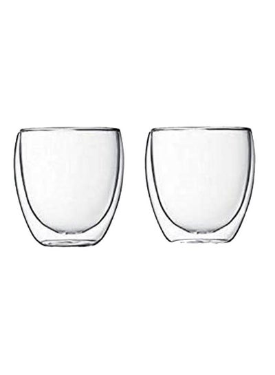 Buy 2-Piece Double Wall Borosilicate Glass Mug Set Clear 251ml in UAE