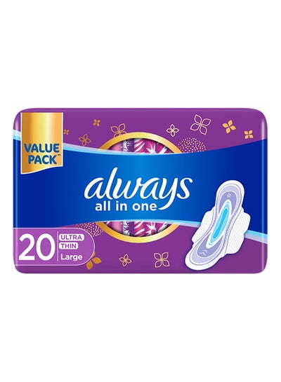 Buy All In One Ultra Thin Large Sanitary Pads With Wings 20 Count White in UAE