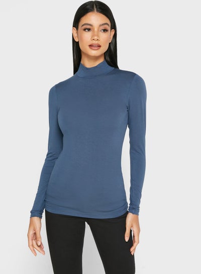 Buy High Neck Plain Top Navy in UAE