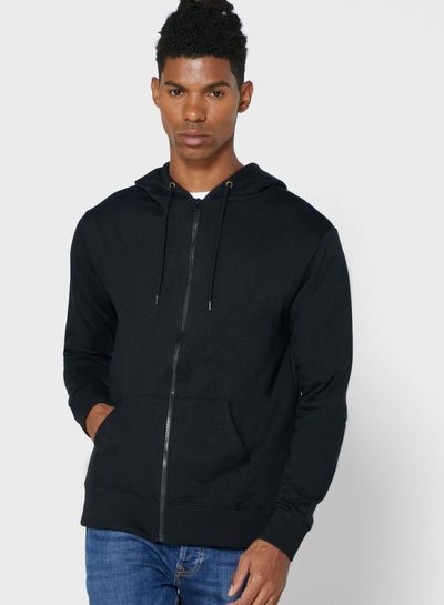 Buy Zip Thru Hoodie Black in UAE