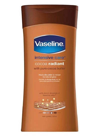 Buy Vaseline Lotion intensive care cocoa radiant made with 100% pure cocoa butter for a natural glow 200ML Promo 200ml in Saudi Arabia