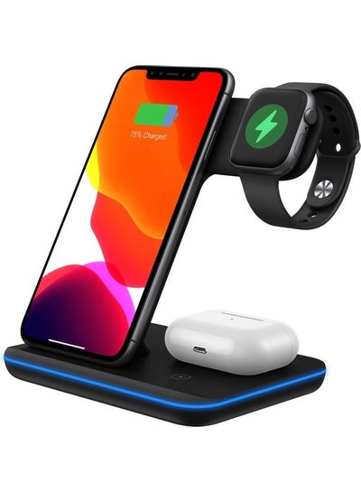 Buy 3-In-1 Wireless Charging Station For Apple iWatch/iPhone/AirPods Black in Saudi Arabia
