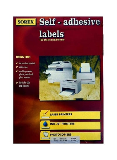 Buy 100 Sheets 3000 Labels Self-Adhesive Labels Sticker For Laser And Ink-Jet Printers white in UAE
